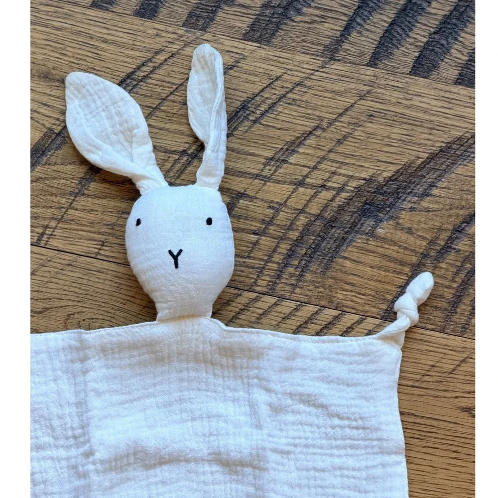 Bunny Lovey Security Blanket White Cotton‎ Muslin Baby Snuggles 11